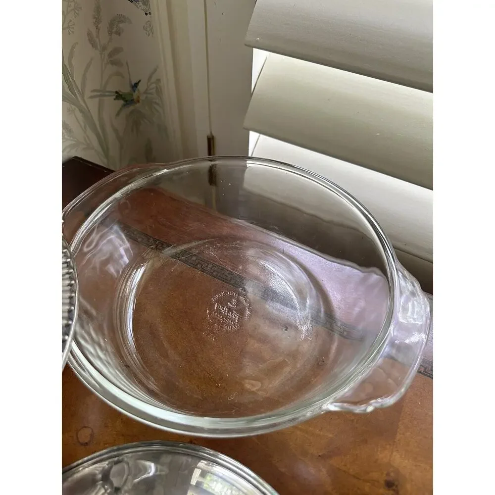Vtg Eales Fire King 1779 Silverplated Server Clear Glass Nested Bowl Anchor Hock